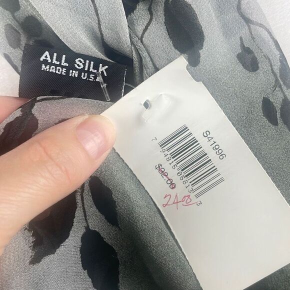 Cejon Sheer Silk Rectangular Scarf Branches Leaves Print - Picture 7 of 7